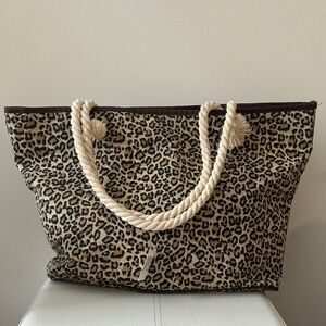 NWT Leopard Print Tote Bag with Rope Handles